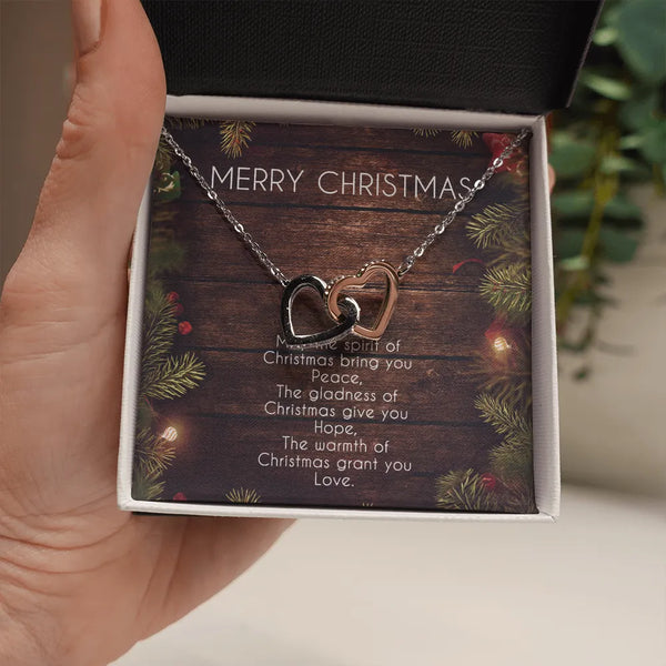 Two-Tone CZ Double Heart Pendant Necklace, Interlocking Hearts Necklace, Romantic Surgical Steel Jewelry, Christmas Present f