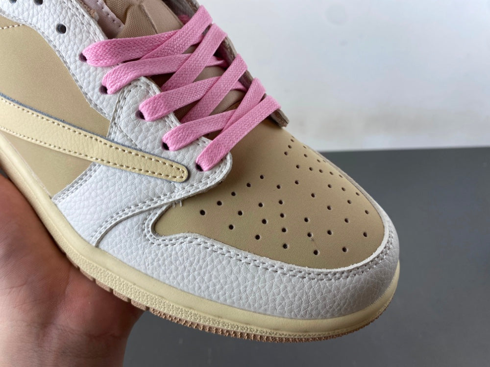 Low Top Sneakers, Khaki White Pink Colorway, Reverse Hook Design, Lace Up Design, Casual Gift for Sneaker Fans