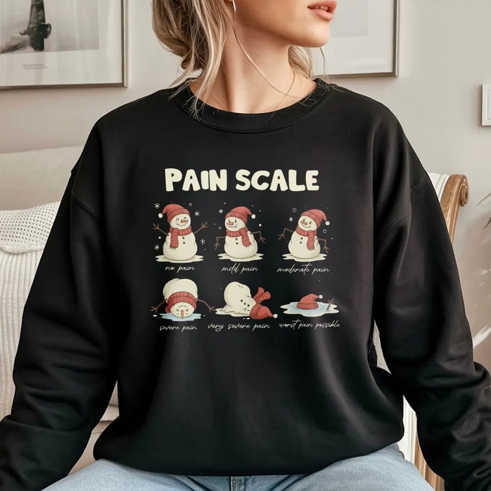 Humorous Nurse Christmas Sweatshirt, Snowman Pain Scale Sweatshirt, Medical Holiday Crewneck, Hospital Worker Pullover, Adora