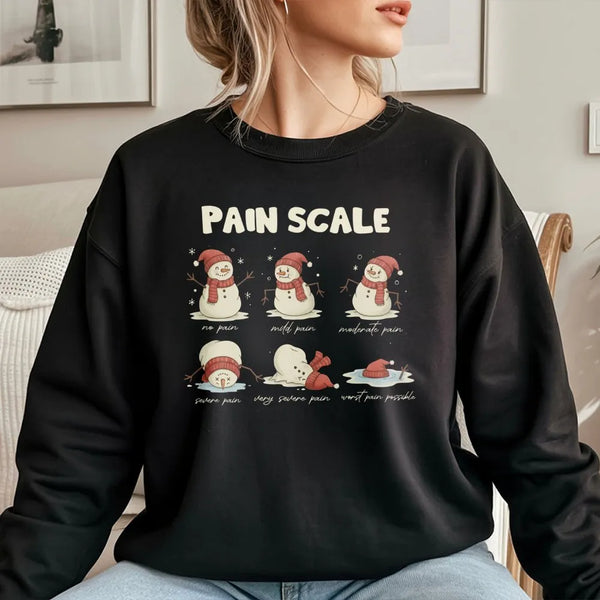 Humorous Nurse Christmas Sweatshirt, Snowman Pain Scale Sweatshirt, Medical Holiday Crewneck, Hospital Worker Pullover, Adora