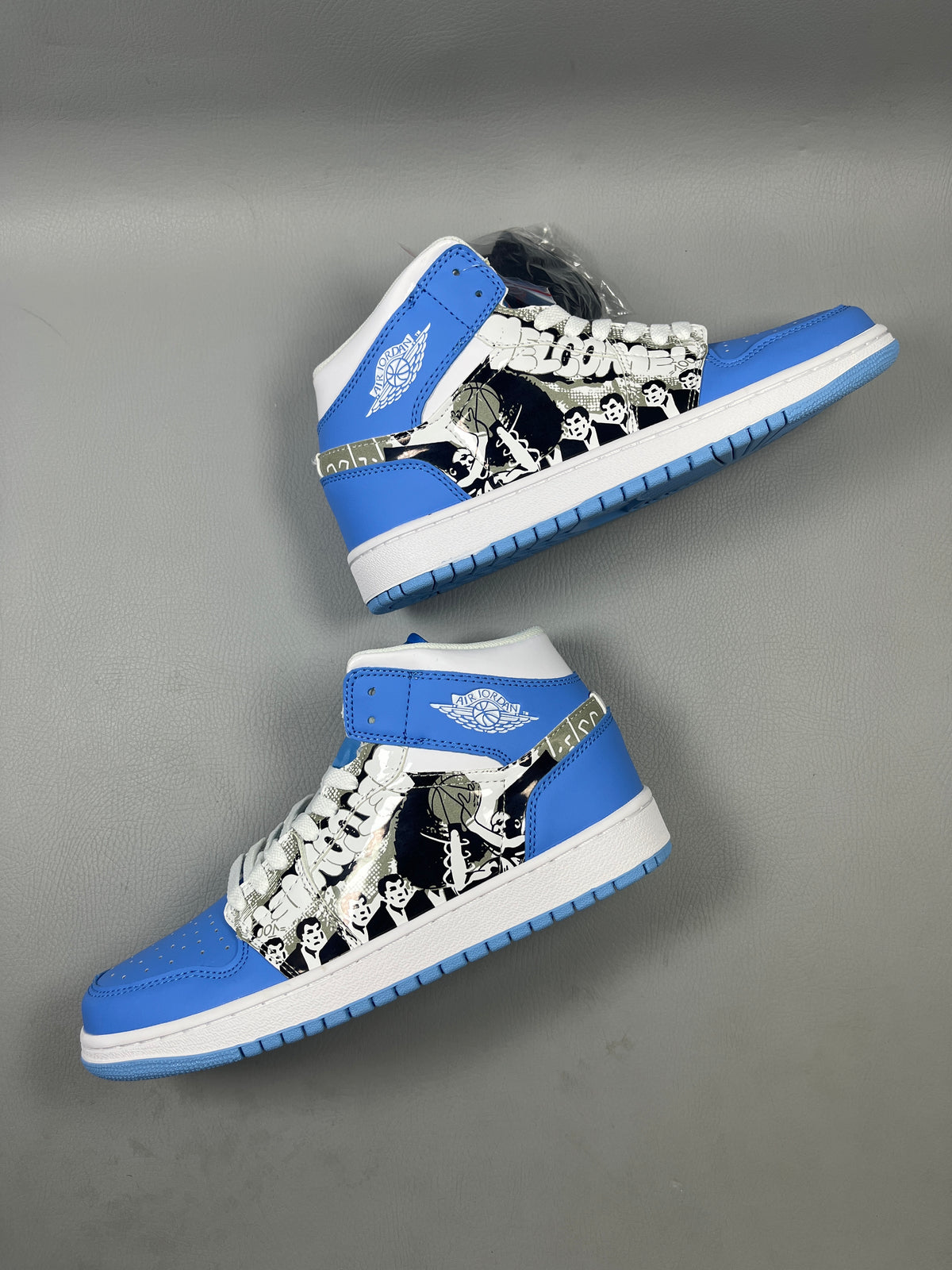High Top Sneakers, Blue White Black Colorway, Lace Up Design, Casual Gift for Sneaker Fans