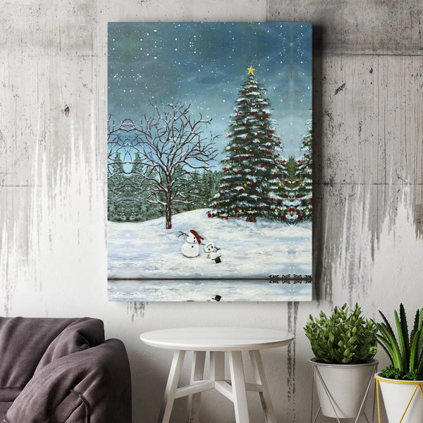 Winter Landscape Snowman Canvas Print, Christmas Snowman Canvas Wall Art, Holiday Scene Canvas Art, Comfy Winter Wall Decor, 