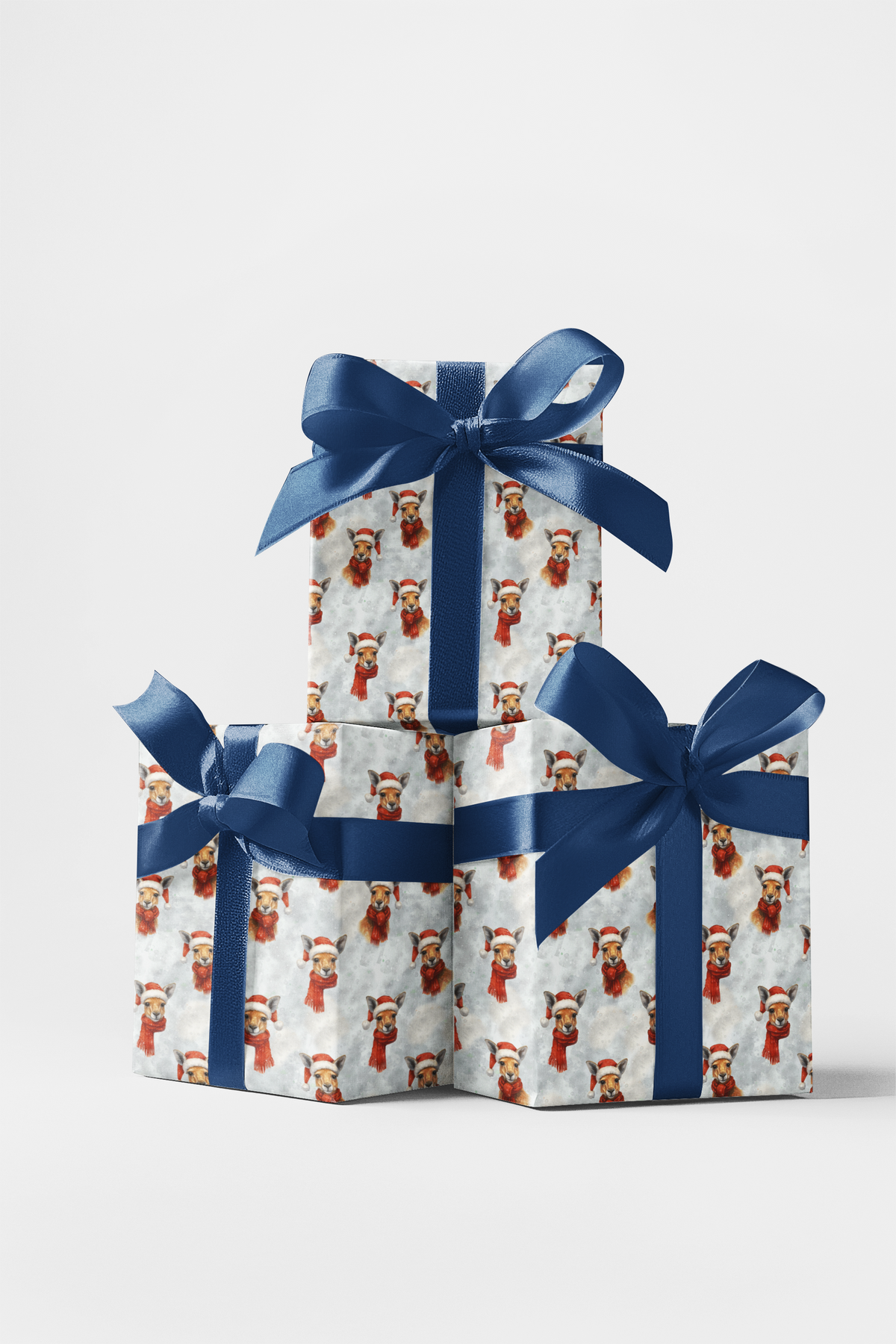 Santa Hat Animal Gift Wrap, Kangaroo Christmas Wrapping Paper, Adorable Red Scarf Kangaroo Wrapping Paper, Australian Holiday