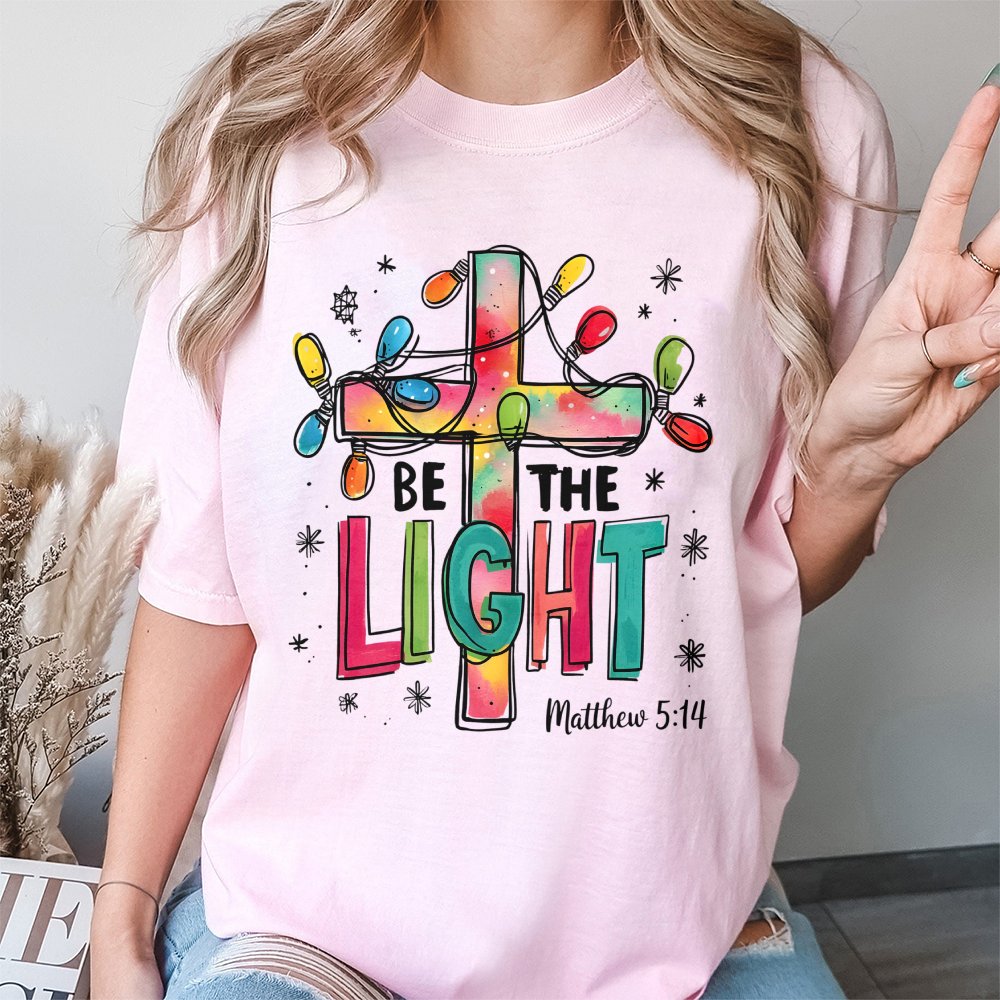 Matthew 5:14 Bible Verse Graphic Tee, Be the Light Christian T-Shirt, Faith Scripture Christmas Shirt, Religious Gospel Tee