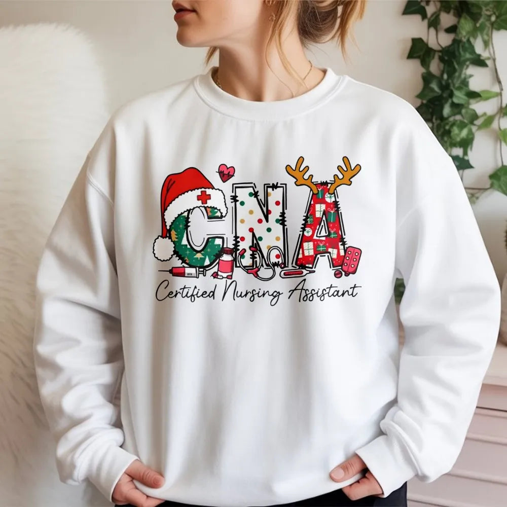Certified Nursing Assistant Holiday Sweater, CNA Christmas Sweatshirt, Festive CNA Nurse Crewneck, Healthcare Worker Xmas Pre