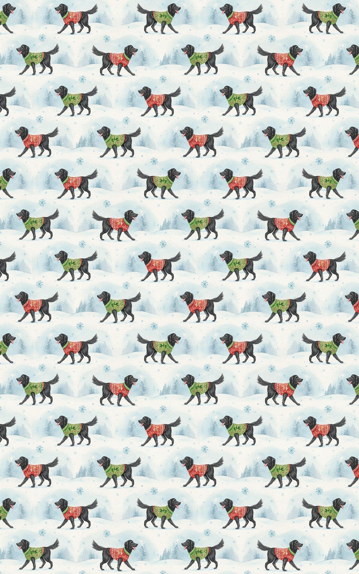 Watercolor Christmas Dog Gift Wrap, Flat-Coated Retriever Wrapping Paper, Retriever Holiday Wrapping Paper, Dog Lover Xmas Wr