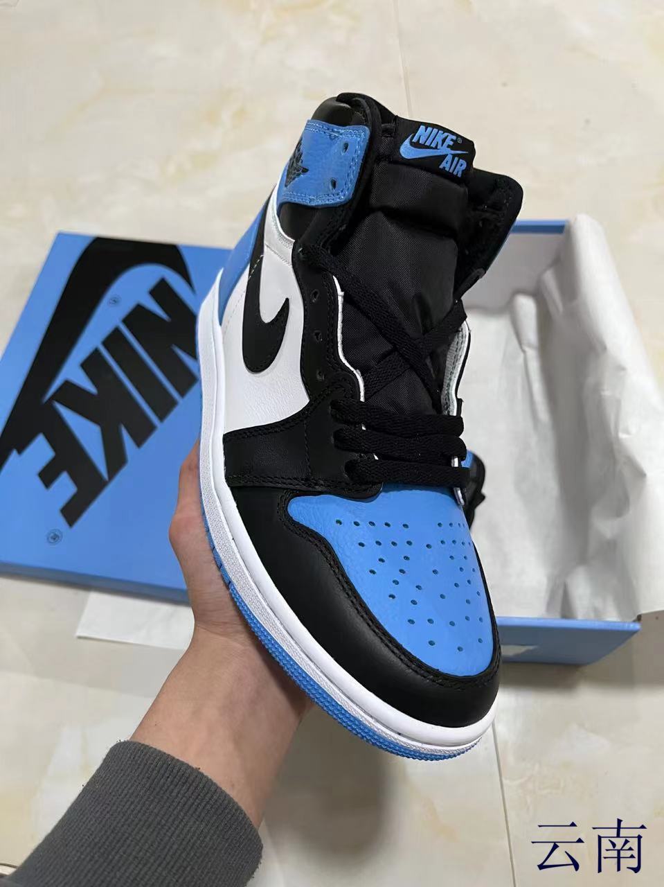 High Top Sneakers, Blue White Colorway, Lace Up Design, Casual Gift for Sneaker Fans