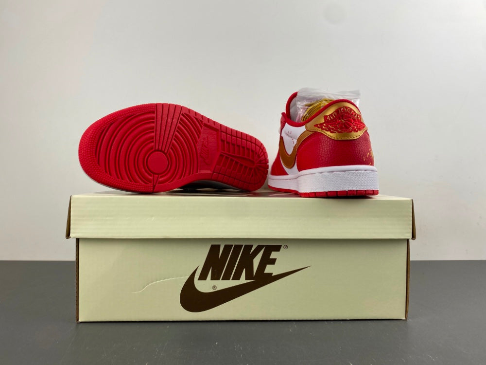 Low Top Sneakers, White Red Gold Colorway, Reverse Hook Design, Lace Up Design, Casual Gift for Sneaker Fans