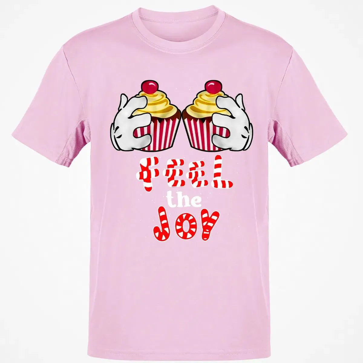 Adorable Cartoon Cupcake Graphic Tee, Feel the Joy Christmas Shirt, Holiday Sweets T-Shirt, Festive Winter Shirt, Dessert Lov