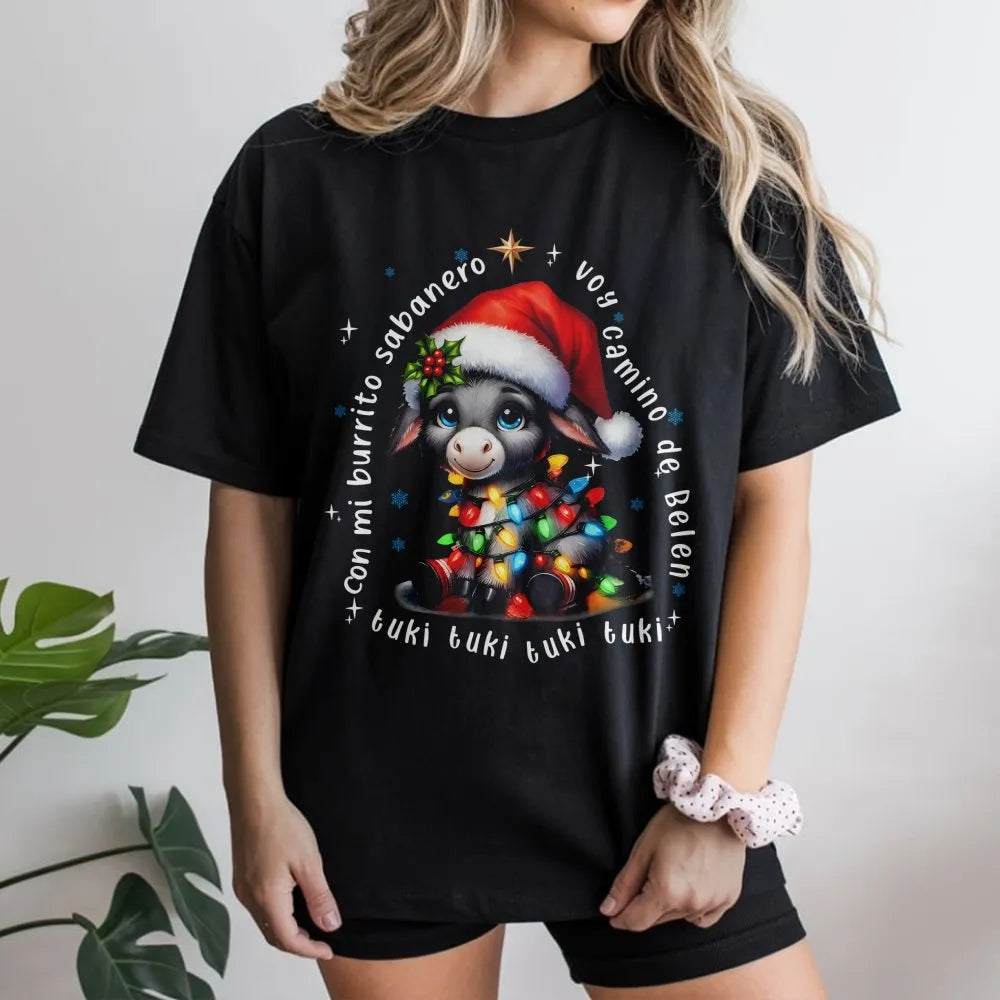 Adorable Christmas Donkey Shirt, Mi Burrito Sabanero T-Shirt, Latino Holiday Graphic Tee, Spanish Xmas Carol Tee, Villancicos