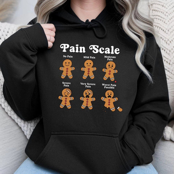 Humorous Nurse Christmas Sweatshirt, Gingerbread Pain Scale Hoodie, Adorable Nursing Humor Hooded Pullover, RN Medical Staff 