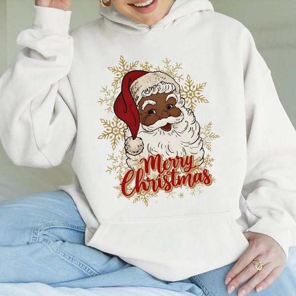 African American Santa Claus Hoodie, Black Santa Hoodie, Merry Christmas Graphic Hoodie, Vintage Holiday Pullover, Festive Wi
