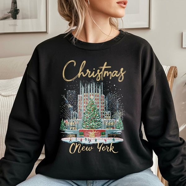Rockefeller Center Tree Sweatshirt, New York Christmas Sweatshirt, NYC Holiday Travel Sweatshirt, Winter City Crewneck, Girls