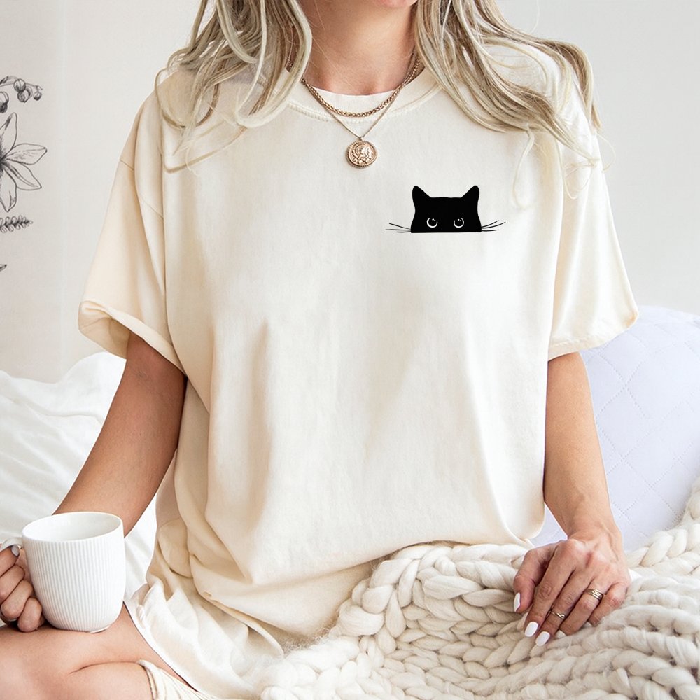 Peeking Cat T-Shirt | Minimalist Kawaii Kitty Graphic | Premium 100% Cotton | Cute Animal Lover Gift Tee