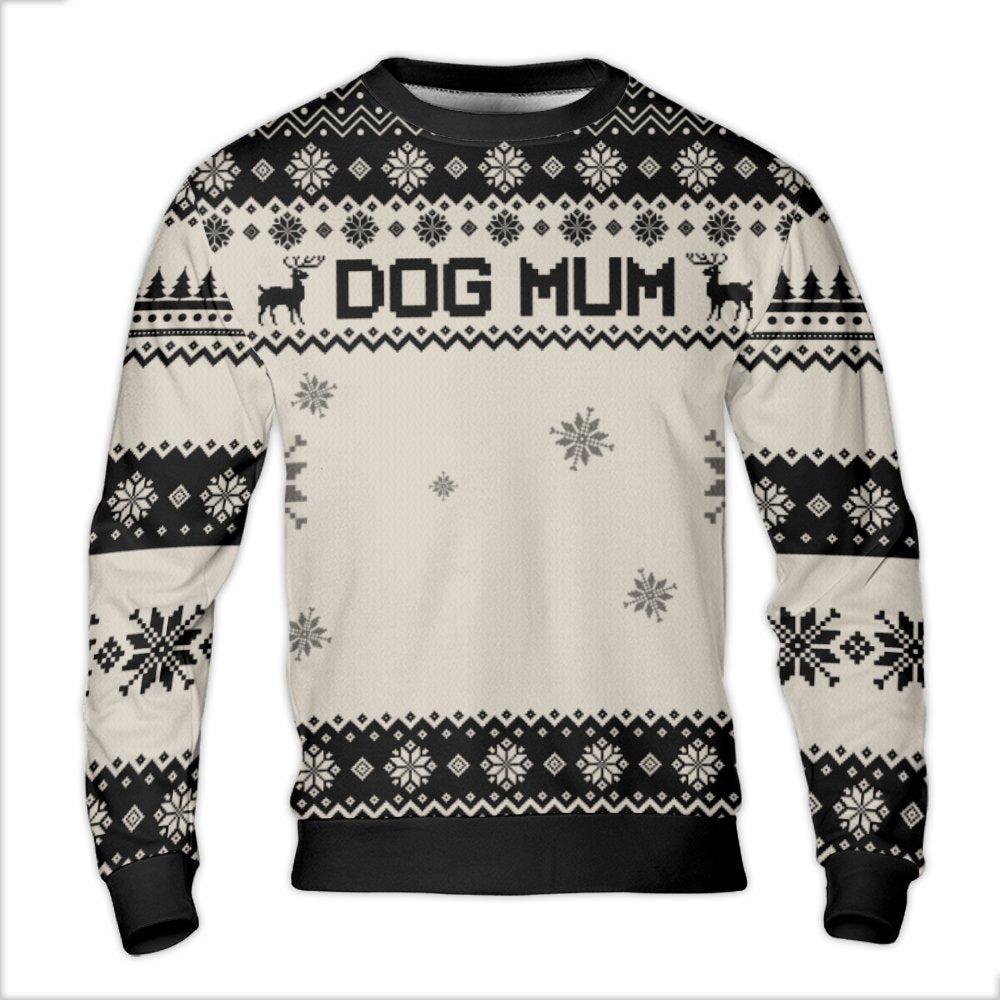 Nordic Reindeer Snowflake Christmas Sweater, Dog Mum Ugly Christmas Sweater, Adorable Dog Lover Holiday Sweater, Pet Owner Cr
