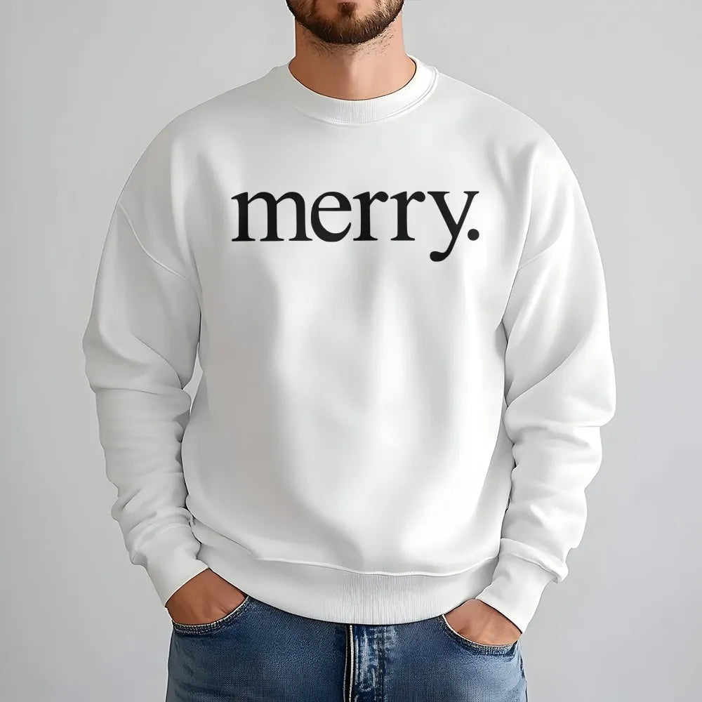 Retro Holiday Typography Crewneck, Minimalist Merry Christmas Sweatshirt, Clean Aesthetic Winter Pullover, Unisex Christmas S
