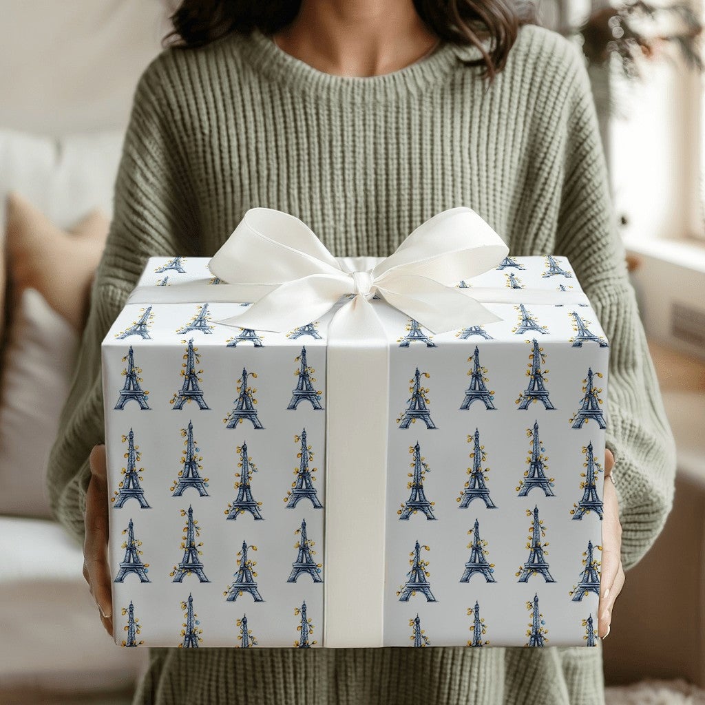 Paris Watercolor Gift Wrap, Eiffel Tower Christmas Wrapping Paper, France Holiday Travel Wrapping Paper, Parisian Decor Gift 