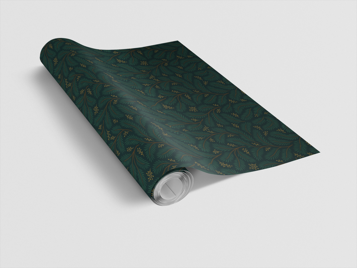 Botanical Pine Needle Gift Wrap, Evergreen Pine Wrapping Paper, Christmas Tree Branch Gift Wrapping Paper, Winter Holiday Pre