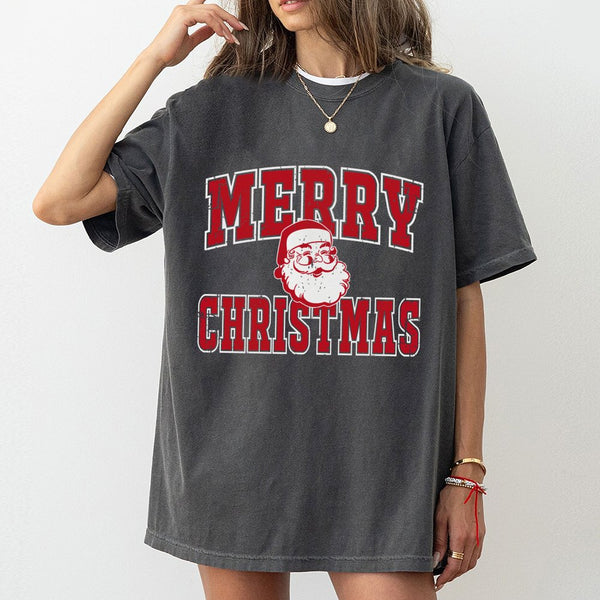 Distressed Retro Santa Graphic Tee, Merry Christmas Santa T-Shirt, Vintage Holiday Classic Shirt, Festive Christmas Apparel f