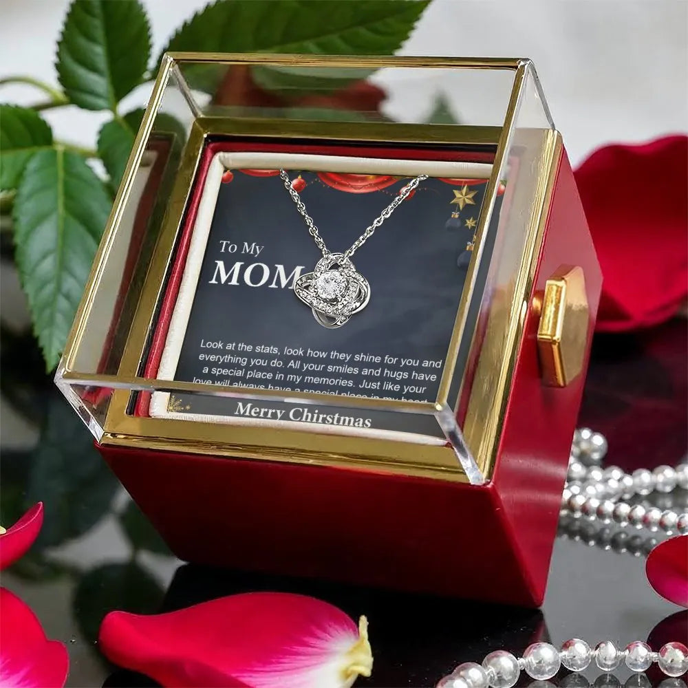 Mother Love Knot Necklace, Mom Love Knot Necklace, CZ Crystal Knot Pendant Necklace, Christmas Present for Mom from Son or Da
