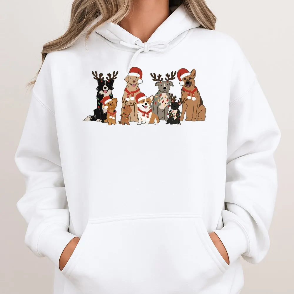 Reindeer Dog Christmas Hoodie, Christmas Dogs Hoodie, Adorable Dog Lover Hooded Sweatshirt, Festive Pet Mom Pullover, Dog Lov