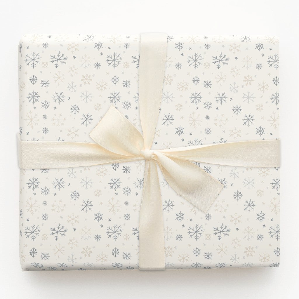Neutral Winter Gift Wrap, Muted Snowflake Wrapping Paper, Minimalist Blue Beige Wrapping Paper, Elegant Christmas Holiday Wra