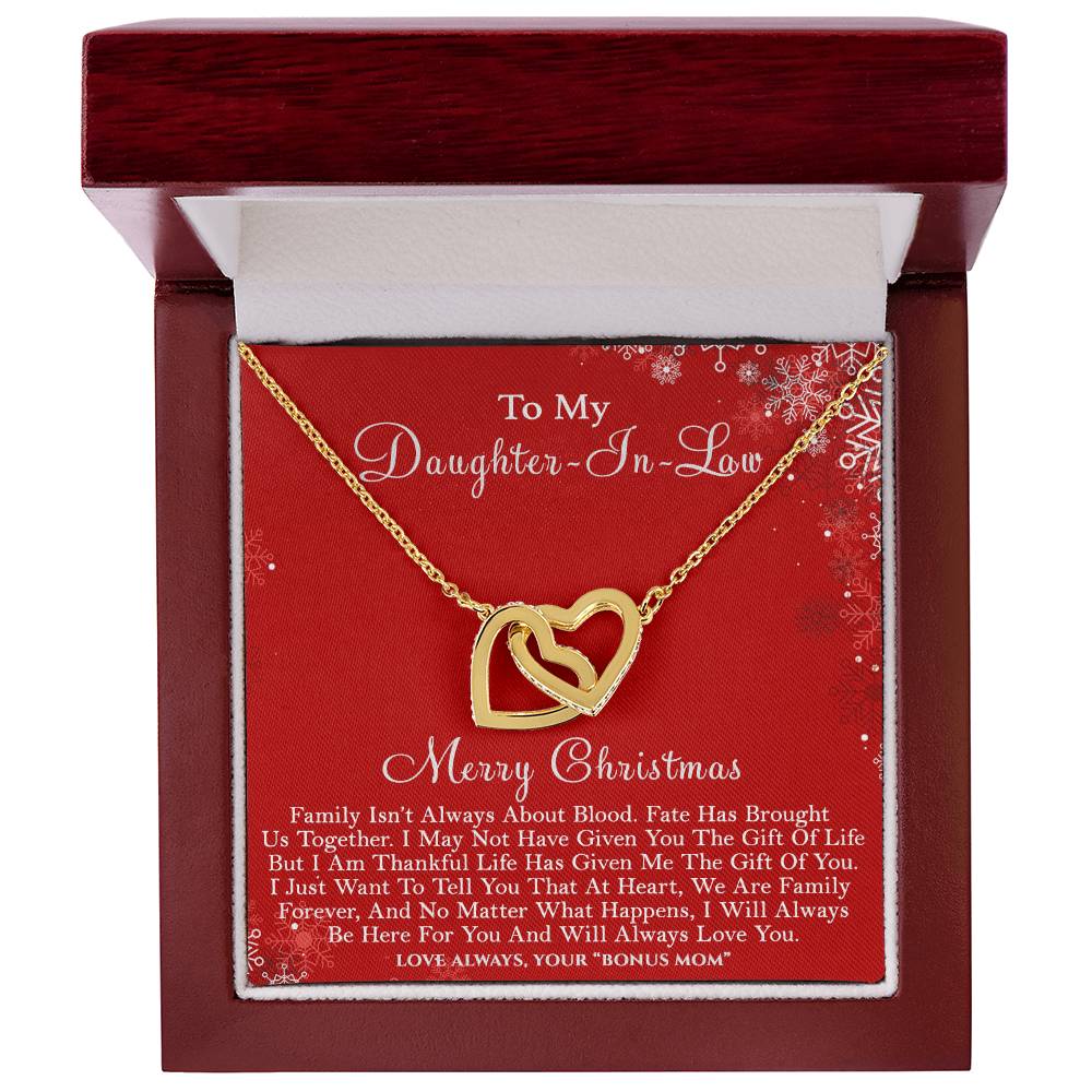 CZ Heart Pendant, Daughter-in-Law Interlocking Hearts Necklace, Surgical Steel Necklace, Bonus Daughter Christmas Birthday Je