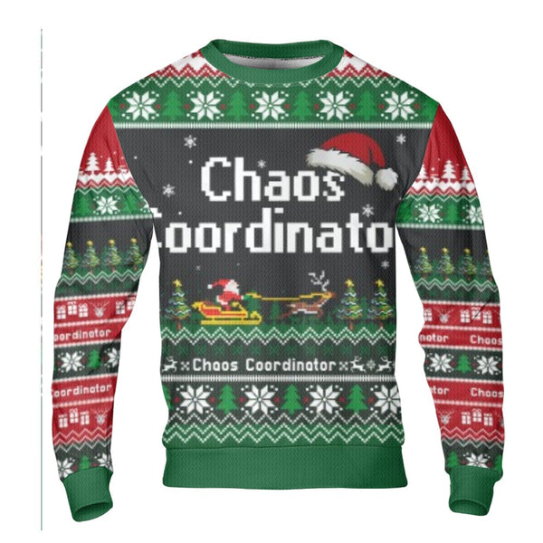 Pixelated Santa Sleigh Ugly Sweater, Chaos Coordinator Ugly Christmas Sweater, Humorous Holiday Sweatshirt, Winter Graphic Ug