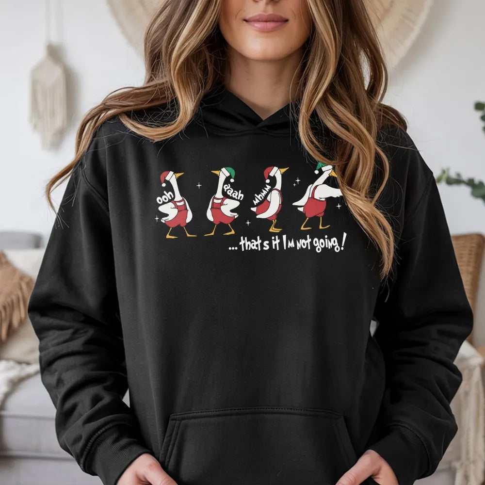 Adorable Holiday Goose Hoodie, Humorous Goose Christmas Hoodie, Retro Xmas Bird Sweatshirt, Festive Animal Graphic Hoodie