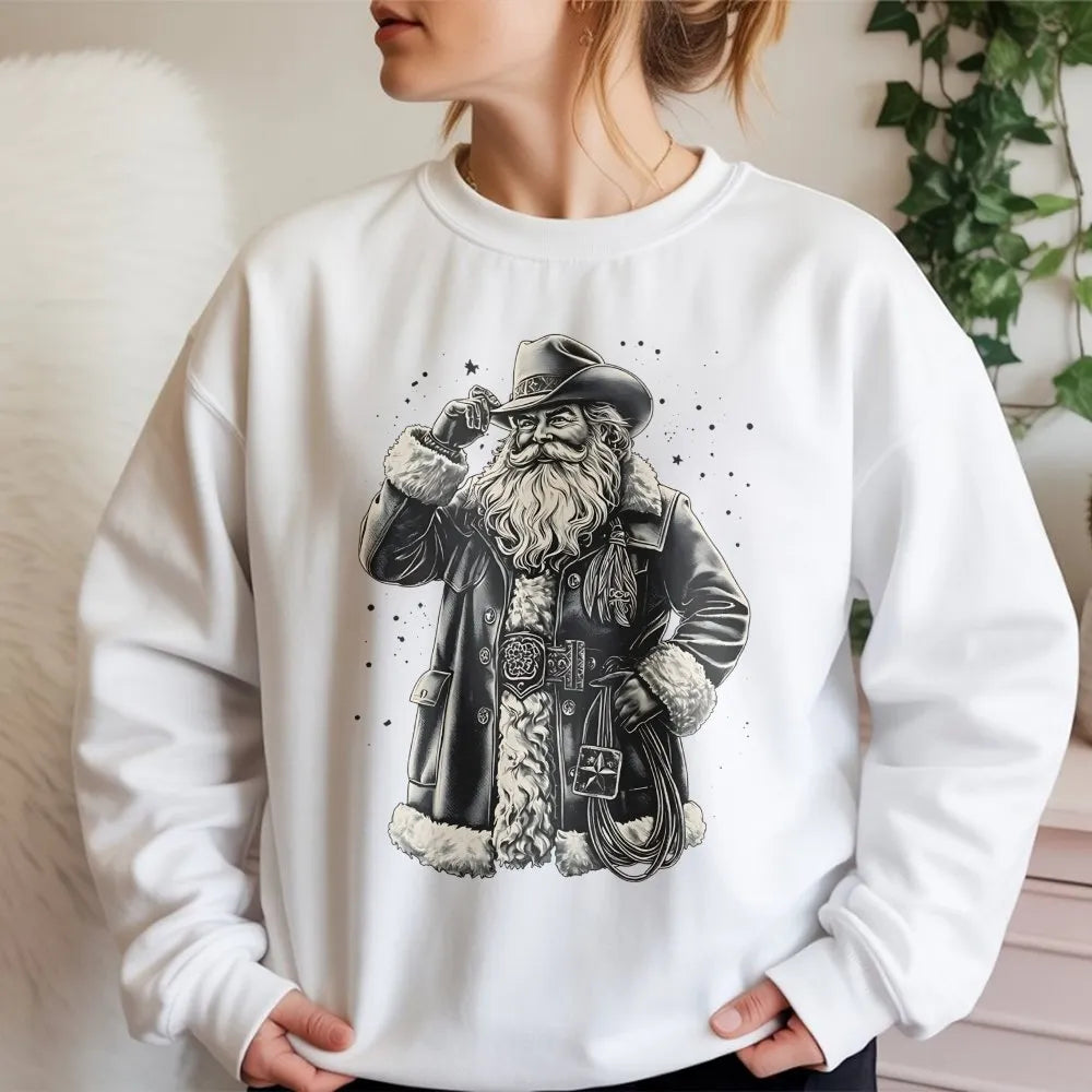 Western Christmas Lasso Sweatshirt, Cowboy Santa Sweatshirt, Vintage Cowboy Santa Crewneck, Retro Western Holiday Sweatshirt,
