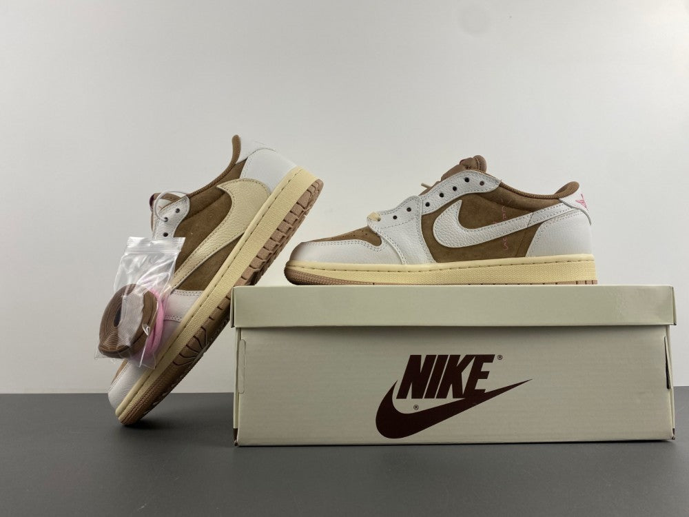 Low Top Sneakers, Khaki White Pink Colorway, Reverse Hook Design, Lace Up Design, Casual Gift for Sneaker Fans