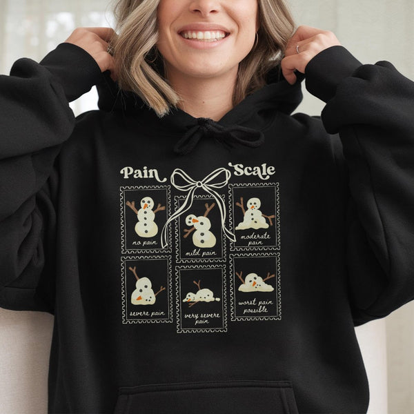 Medical Christmas Hooded Sweatshirt, Humorous Snowman Pain Scale Hoodie, Adorable Nurse Holiday Pullover, Hospital Healthcare