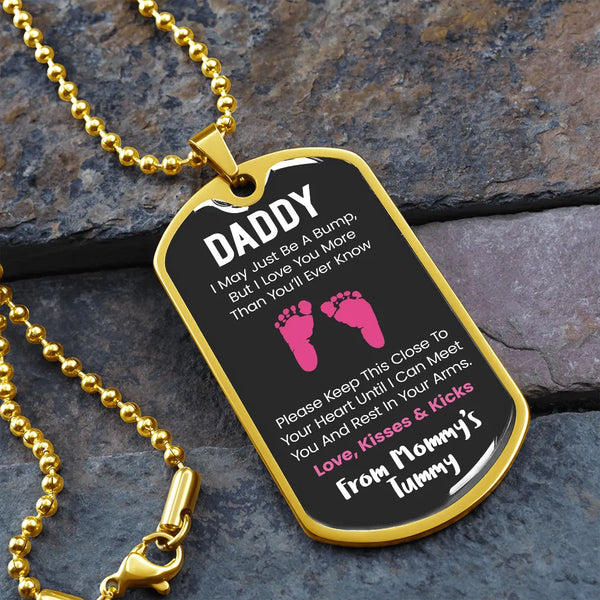 First Time Dad Dog Tag Necklace, Daddy to Be Dog Tag Necklace, Baby Bump Dog Tag Pendant, Expecting Father Christmas Keepsake