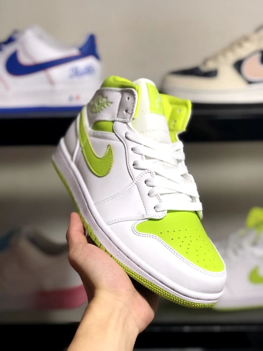 Mid Top Basketball Shoes, White Green Colorway, Lace Up Design, Casual Gift for Shoe Lovers