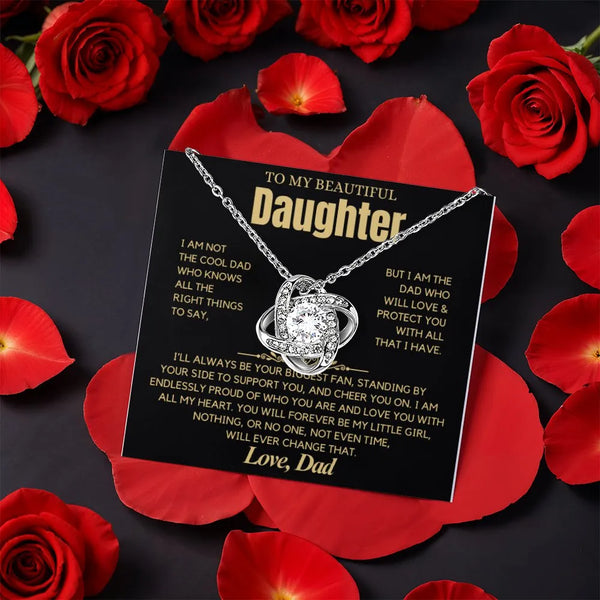 Sparkling CZ Pendant Necklace, To My Daughter Love Knot Necklace from Dad, Christmas Birthday Knot Necklace with Message Card