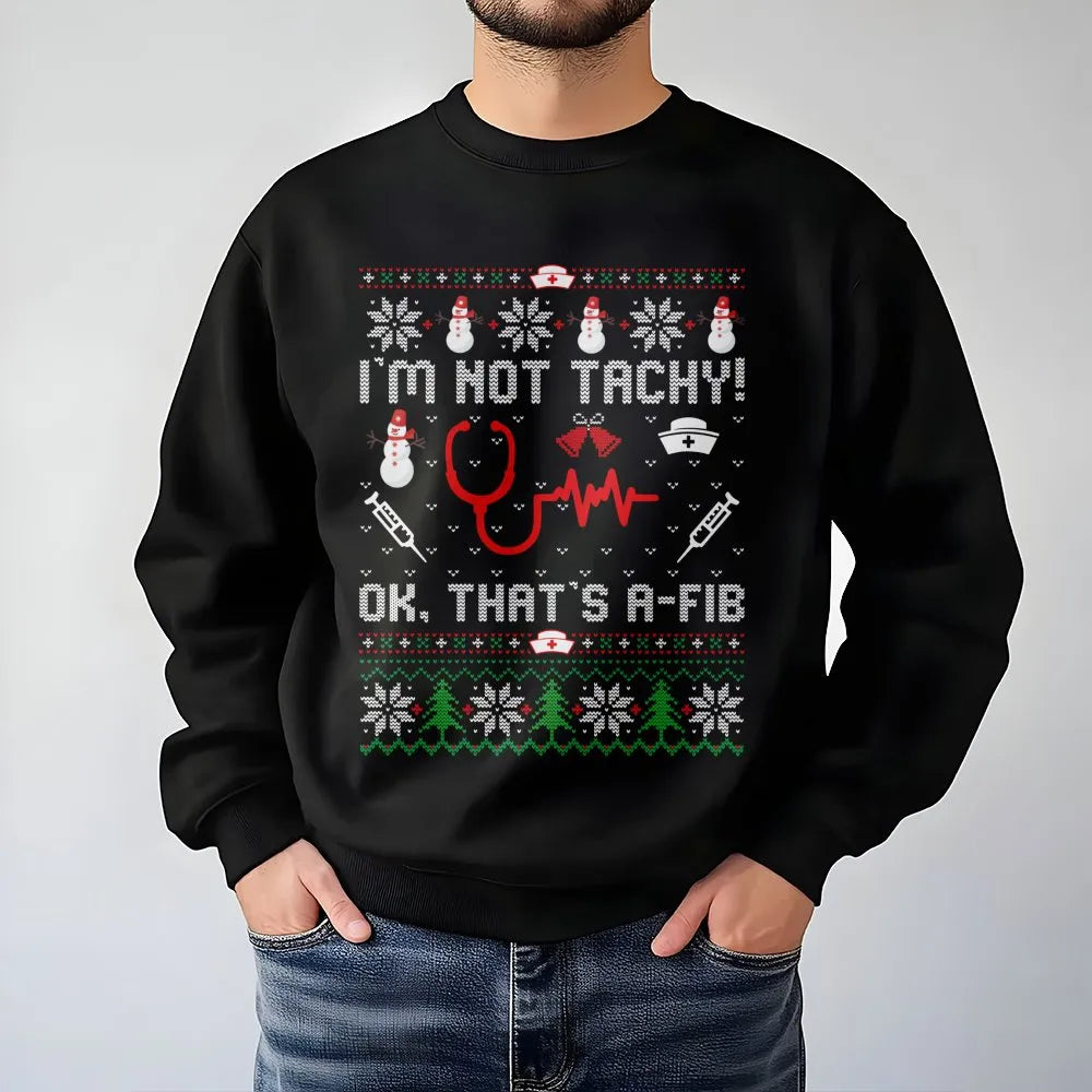 Humorous Medical Heart Rhythm Sweater, Nurse Ugly Christmas Sweatshirt, RN Holiday Graphic Crewneck, Nurse Practitioner Xmas 