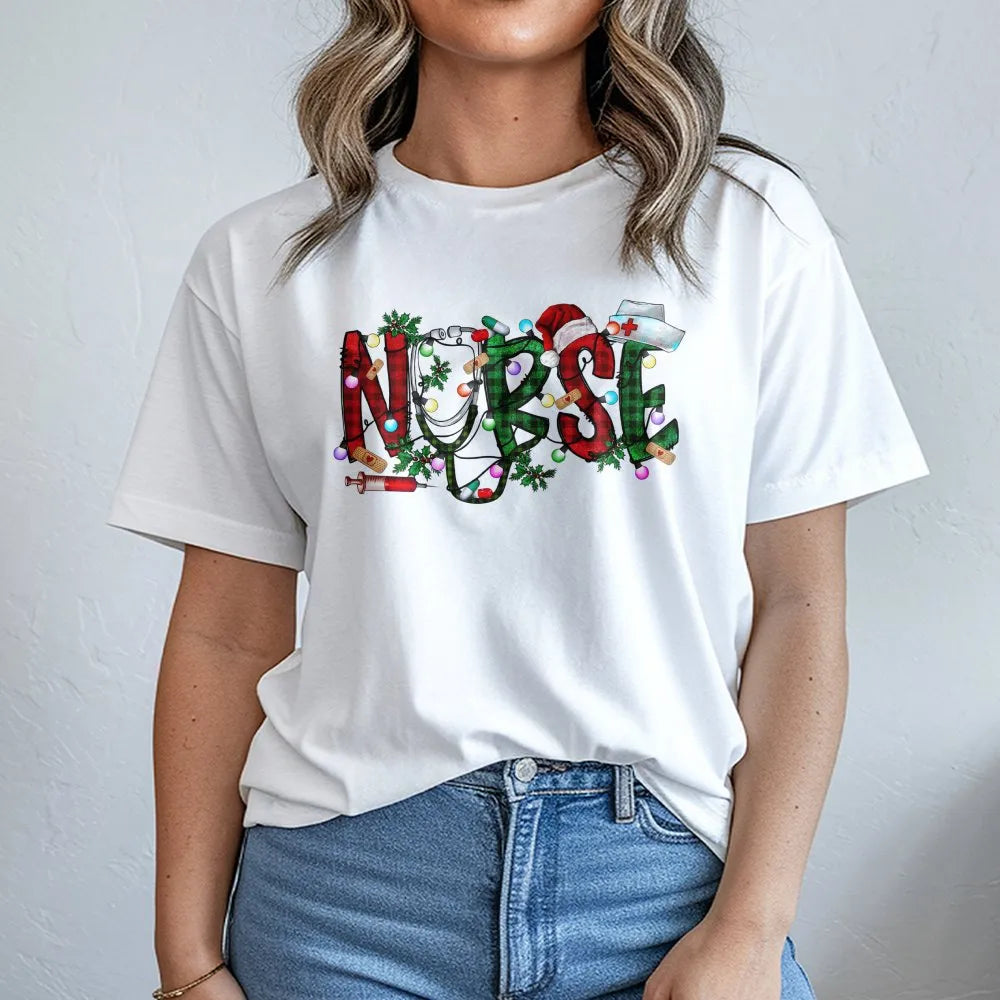 Holiday Medical Graphic Tee, Buffalo Plaid Christmas Nurse T-Shirt, Humorous RN Christmas Shirt, Nursing Student Tee, Healthc