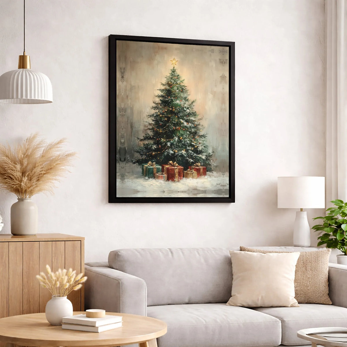 Vintage Holiday Presents Canvas Print, Rustic Christmas Tree Canvas Art, Farmhouse Xmas Pine Tree Canvas, Festive Seasonal Ho