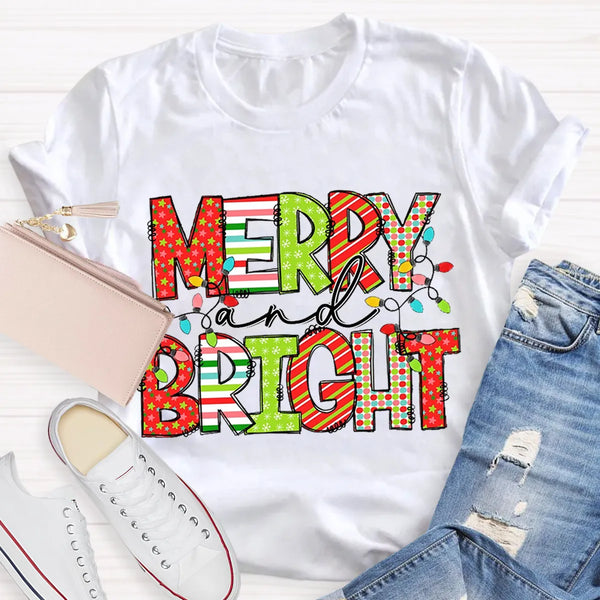 Adorable Holiday Educator Graphic Tee, Merry and Bright Teacher Christmas T-Shirt, Xmas Teacher Shirt, School Winter Top, Tea