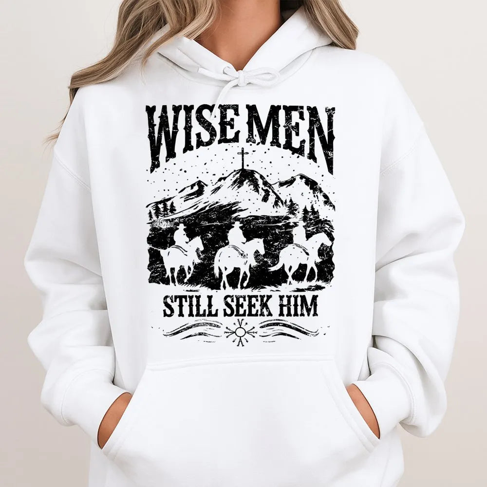 Western Cowboy Nativity Hoodie, Wise Men Still Seek Him Hoodie, Christian Faith Christmas Pullover Hoodie, Religious Holiday 