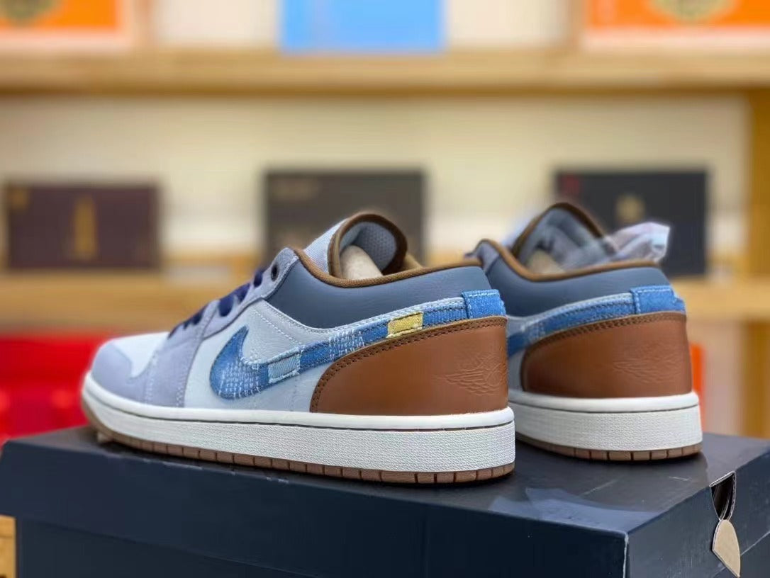 Low Top Sneakers, Blue Gray White Colorway, Lace Up Design, Casual Gift for Sneaker Fans