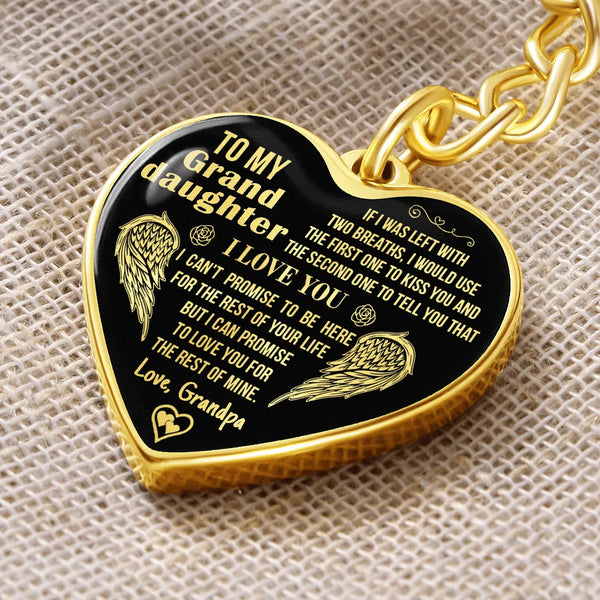 Granddaughter Graphic Heart Keychain, Granddaughter Heart Keychain from Grandpa, Inspirational Message Keyring, Birthday Chri