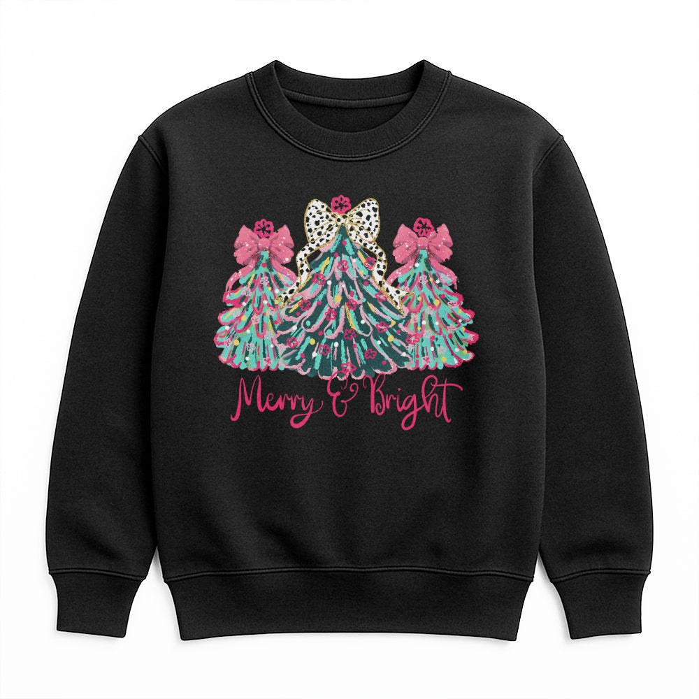Leopard Print Tree Sweatshirt, Merry and Bright Christmas Sweatshirt, Colorful Holiday Crewneck, Festive Winter Pullover, Xma