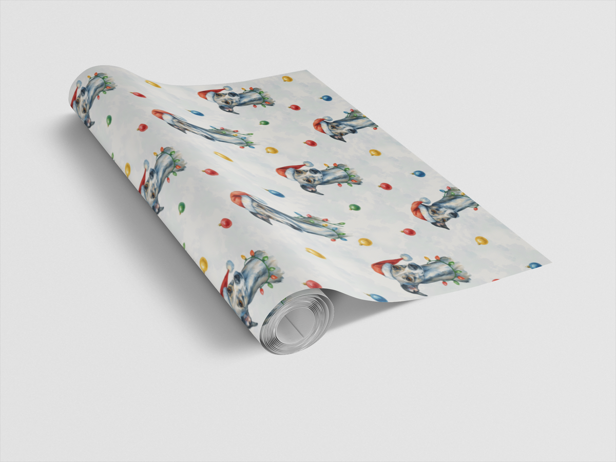 Sleighhound Dog Holiday Gift Wrap, Whippet Christmas Wrapping Paper, Santa Hat Whippet Wrapping Paper, Dog Lover Xmas Present