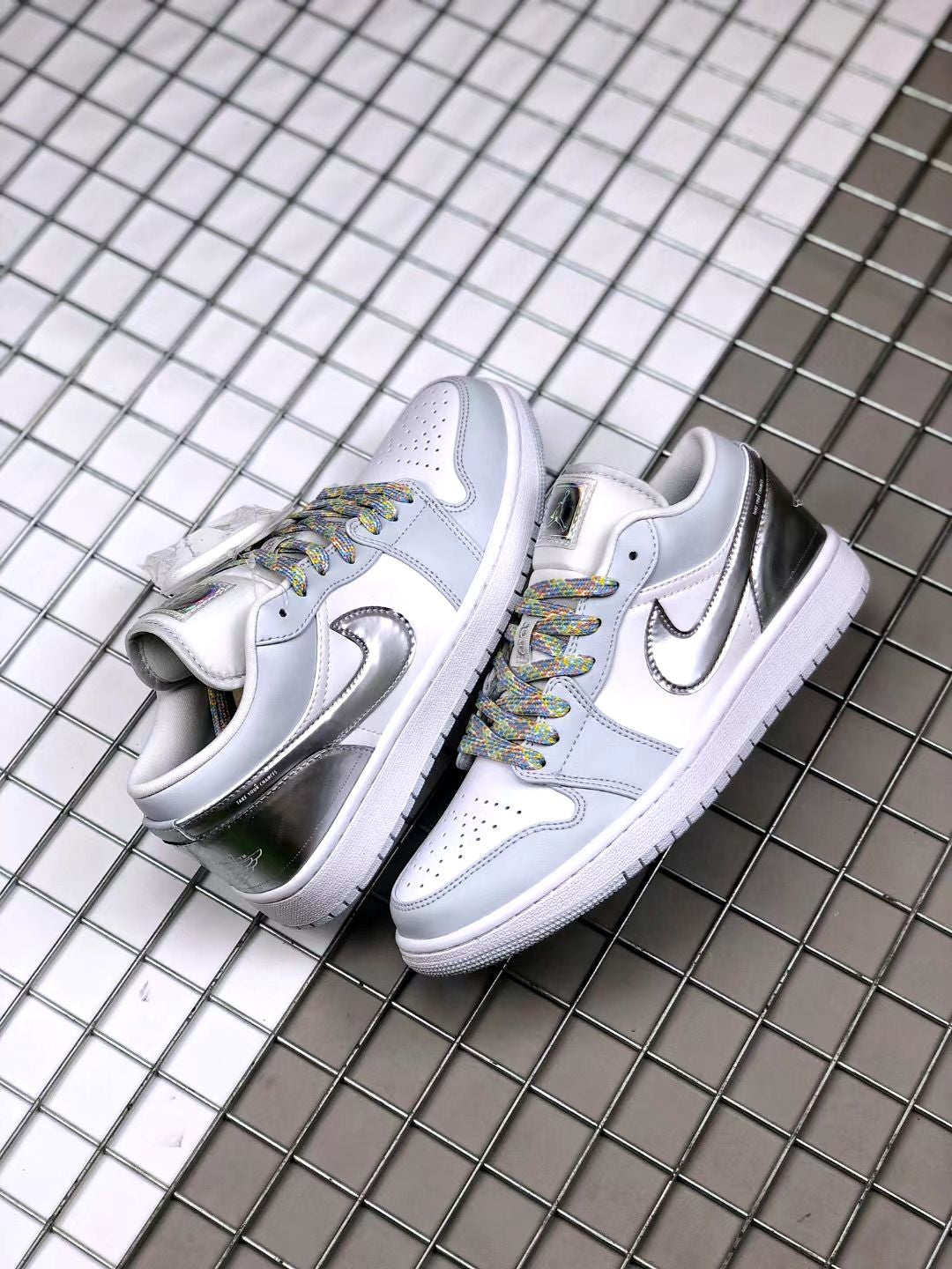 Retro Low Top Basketball Shoes, White Silver Colorway, Casual Gift for Shoe Lovers