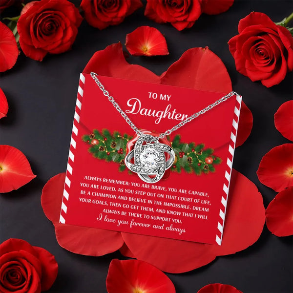 Christmas Message Card Jewelry, Daughter Love Knot Necklace, CZ Crystal Love Knot Pendant, Holiday Present for Daughter from 