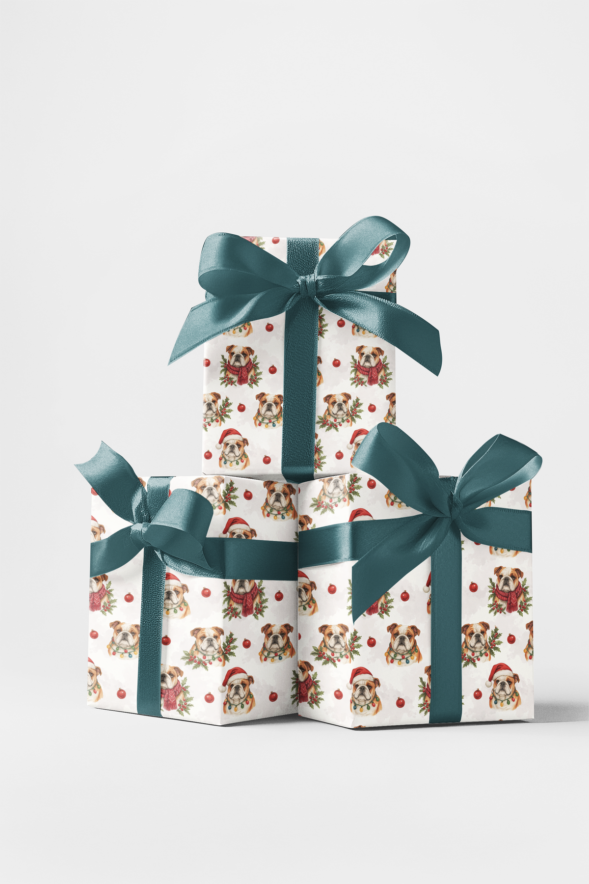 Festive Bulldog Gift Wrap, Bulldog Christmas Wrapping Paper, Holiday Dog Wrapping Paper Roll, Dog Lover Xmas Wrapping Paper, 