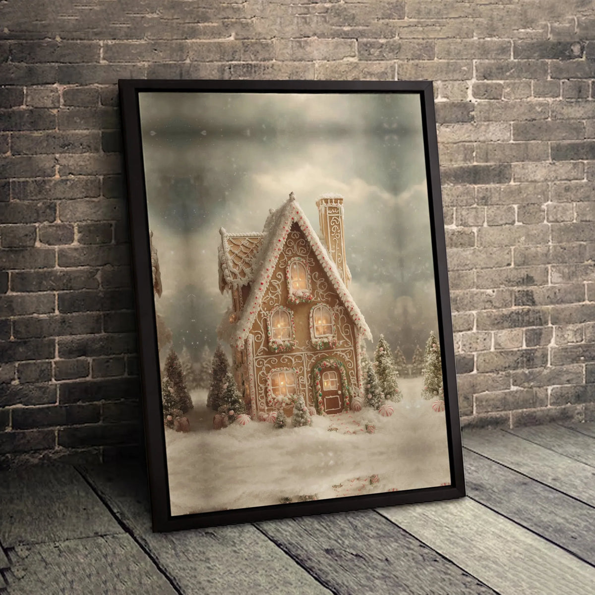Winter Holiday Cabin Print, Gingerbread House Christmas Wall Art, Comfy Snowy Cottage Poster, Festive Seasonal Decor, Digital