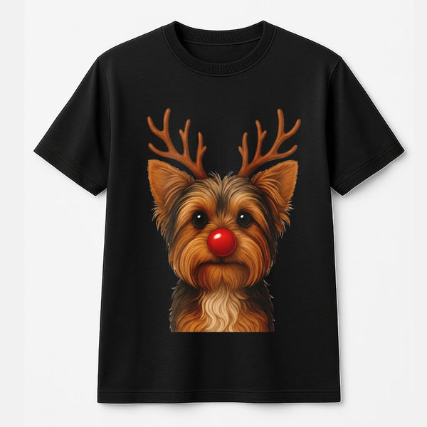 Adorable Yorkshire Terrier Holiday Graphic Tee, Yorkie Reindeer Christmas T-Shirt, Festive Xmas Dog Lover Shirt, Puppy Mom Wi