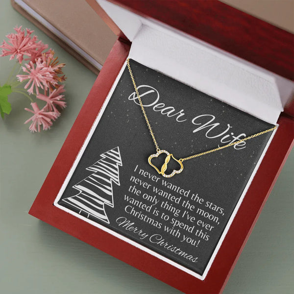 Interlocking Hearts Diamond Pendant, Everlasting Love 10k Solid Gold Necklace for Wife, LED Gift Box Necklace, Romantic Chris